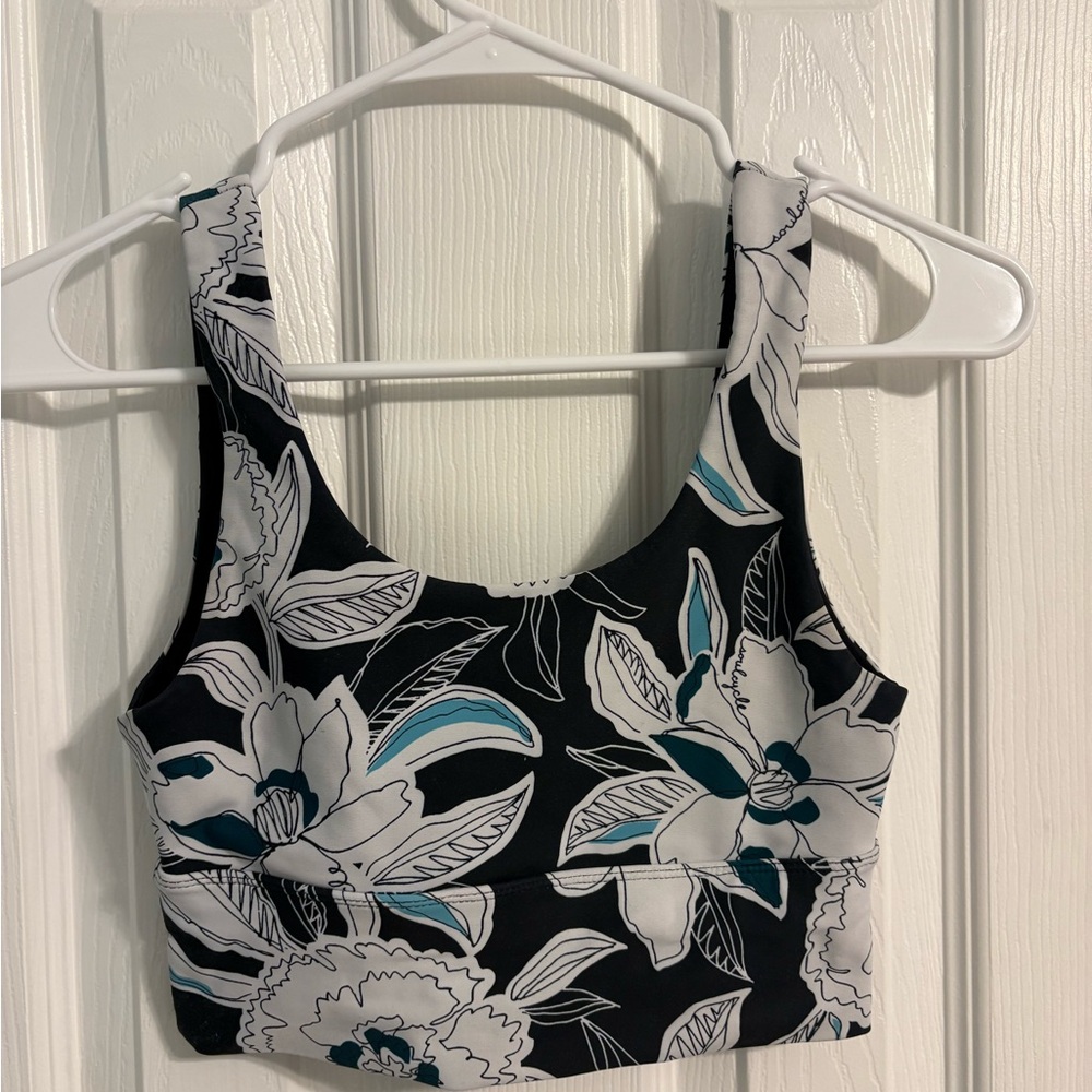 SoulCycle Navy Floral Scoop Neck Sports Bra